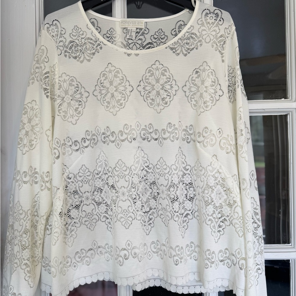 Forever 21 Cream Embellished Boxy Blouse